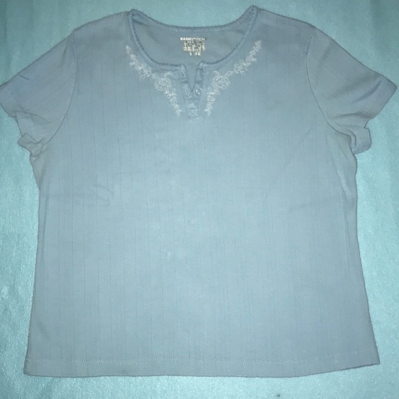 BASIC EDITIONS embroidered details short sleeve cotton light blue size XL - Picture 1 of 9
